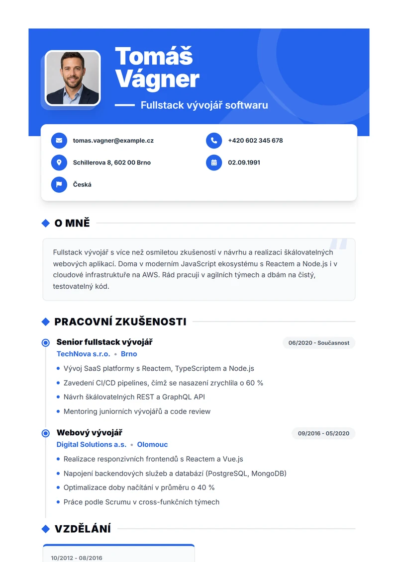 Šablona životopisu Bold – ukázka