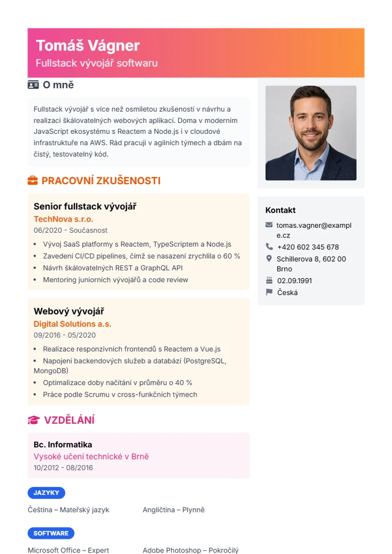 Šablona životopisu Creative – ukázka