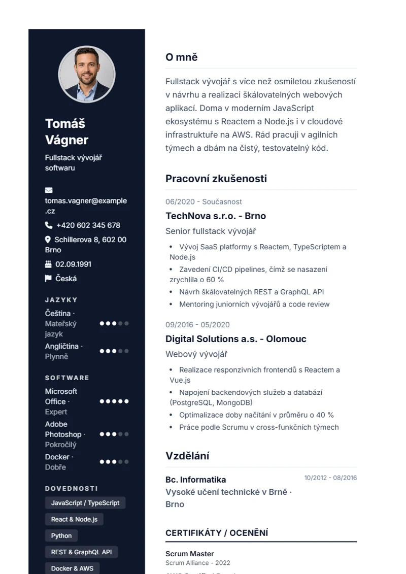 Šablona životopisu Modern – ukázka