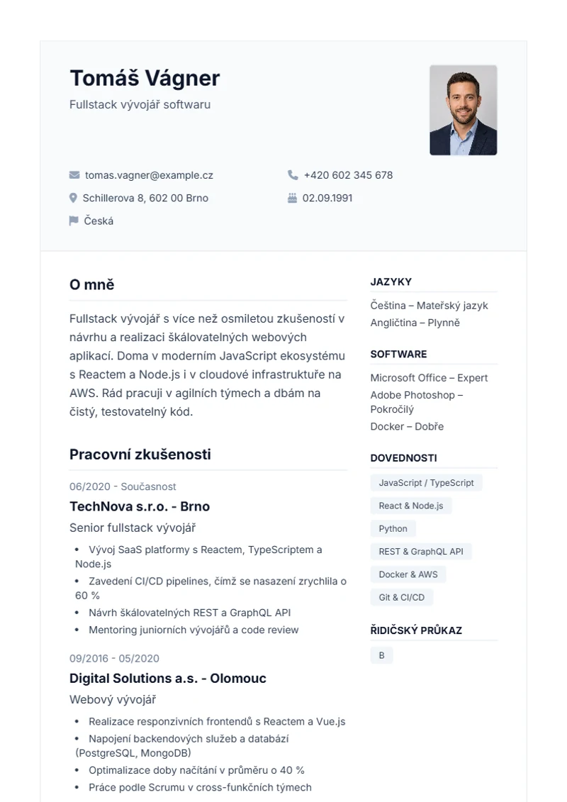 Šablona životopisu Professional – ukázka