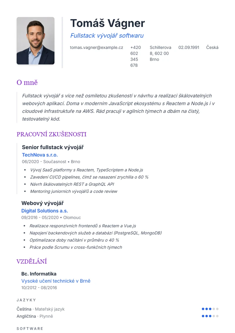 Šablona životopisu Elegant – ukázka