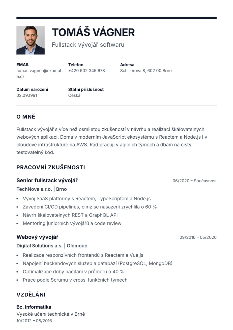 Šablona životopisu Executive – ukázka