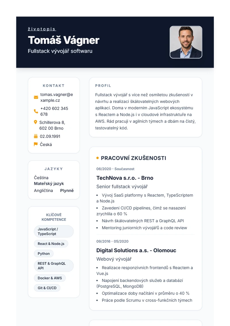 Šablona životopisu Formal – ukázka
