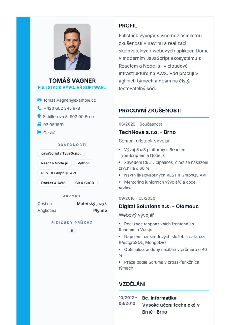 Šablona životopisu Sidebar Pro – ukázka