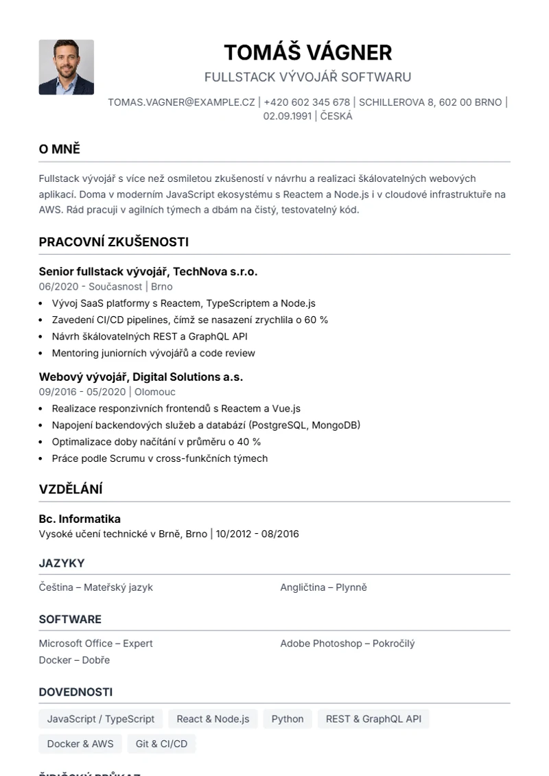 Šablona životopisu Simple – ukázka
