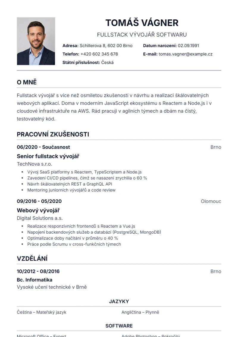 Šablona životopisu Traditional – ukázka