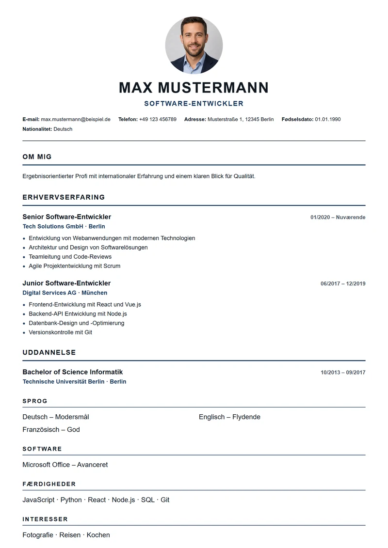 CV-skabelon American Modern – eksempel efter DIN 5008