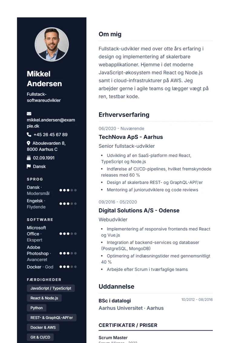 CV-skabelon Modern – eksempel efter DIN 5008