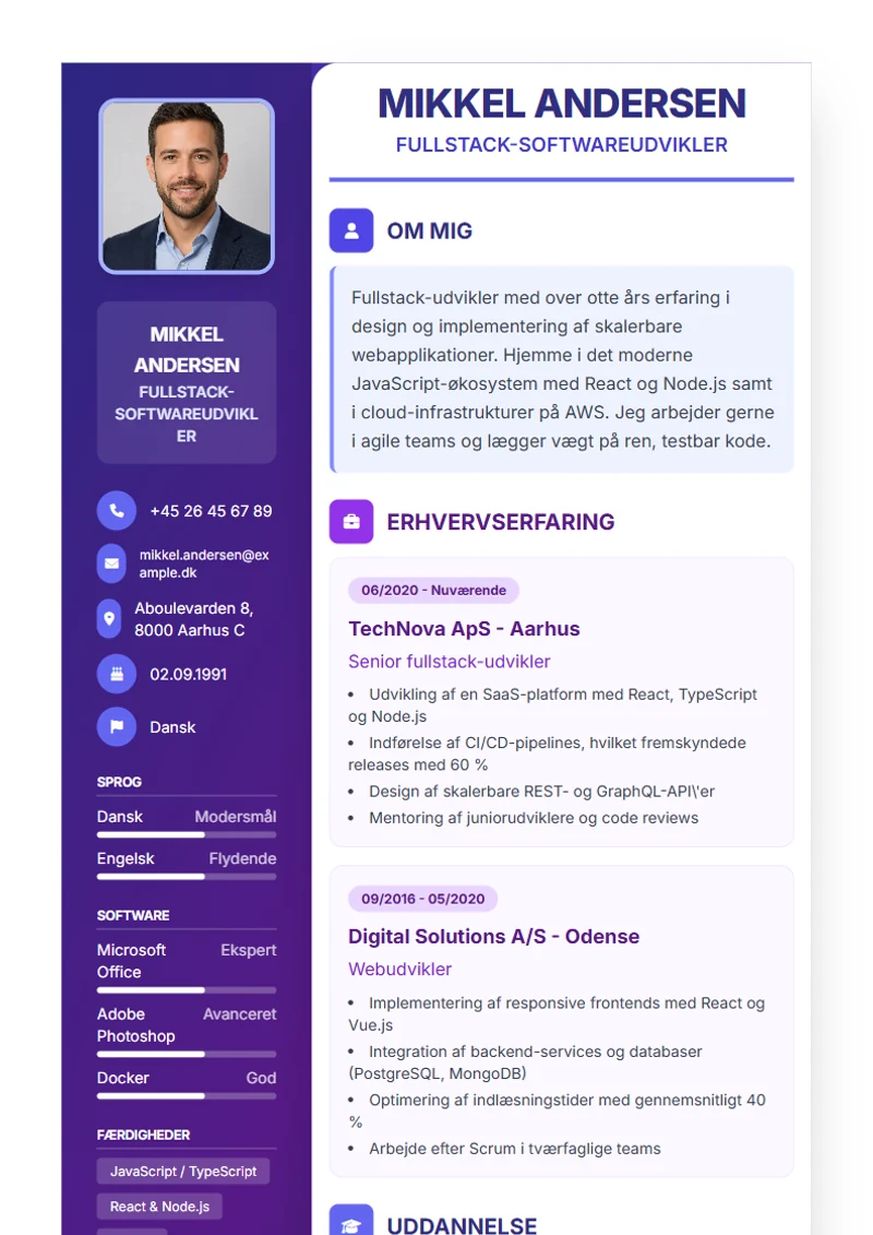 CV-skabelon Journey – eksempel efter DIN 5008