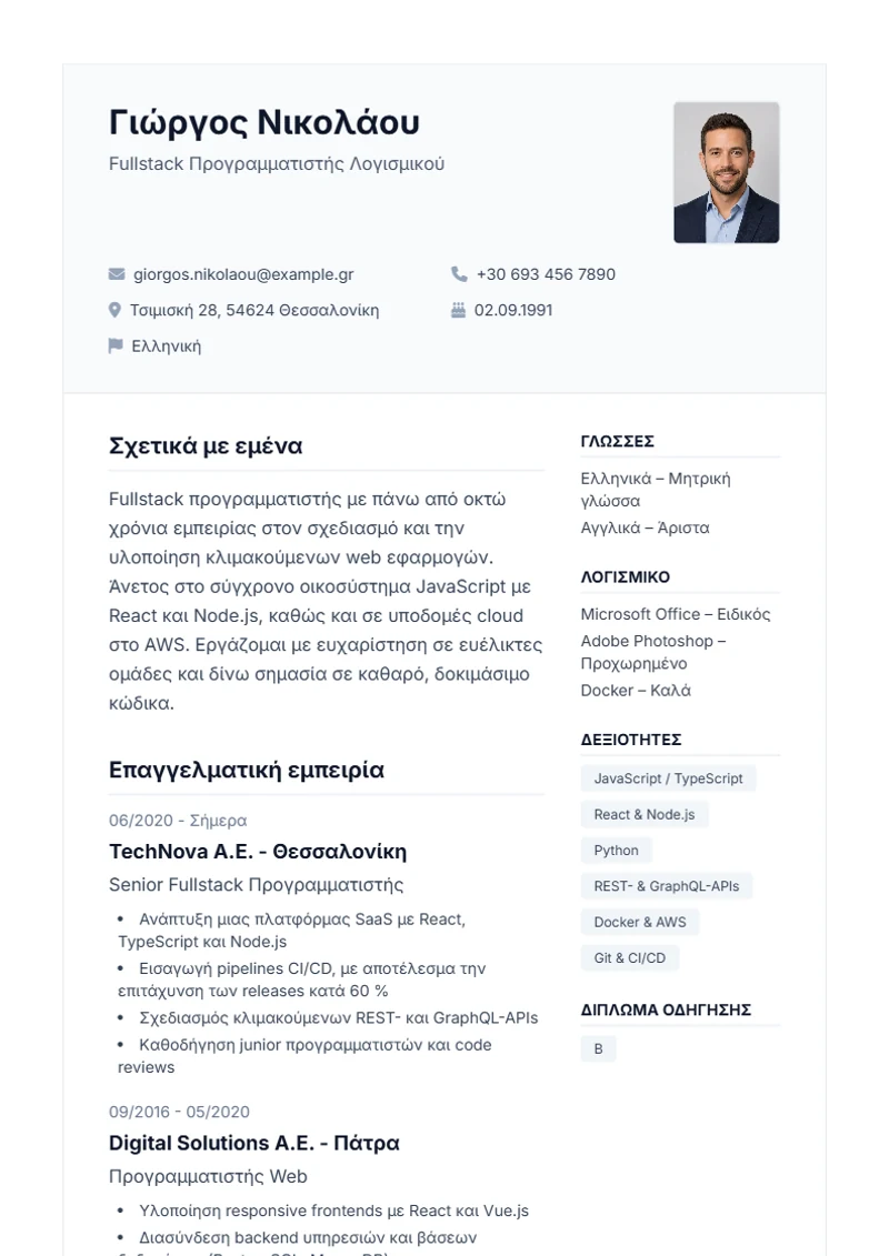 Πρότυπο βιογραφικού Professional – δείγμα