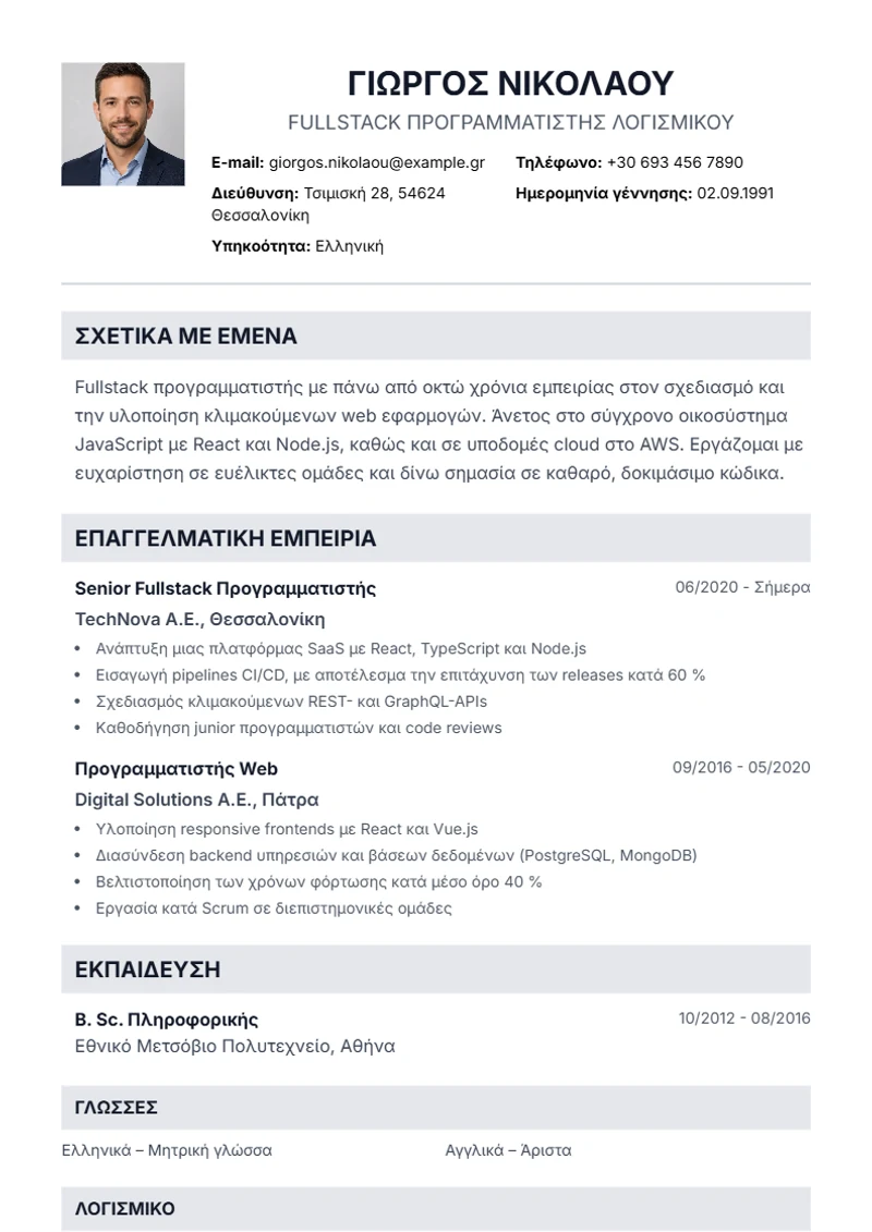 Πρότυπο βιογραφικού Professional – δείγμα