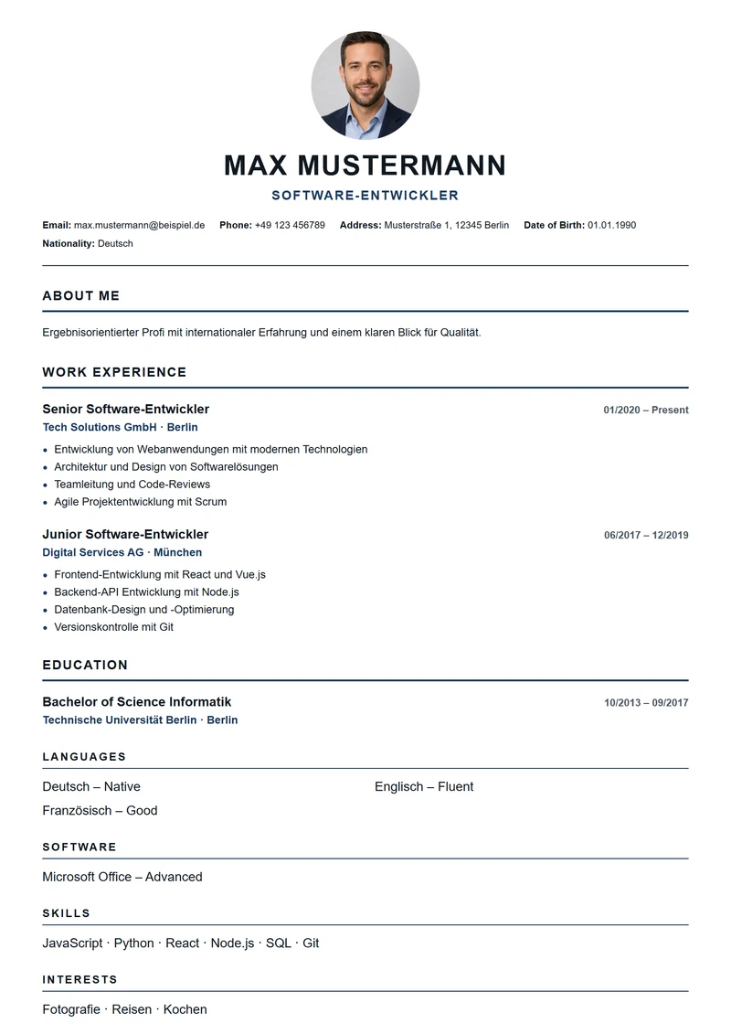 CV template American Modern – sample compliant with DIN 5008