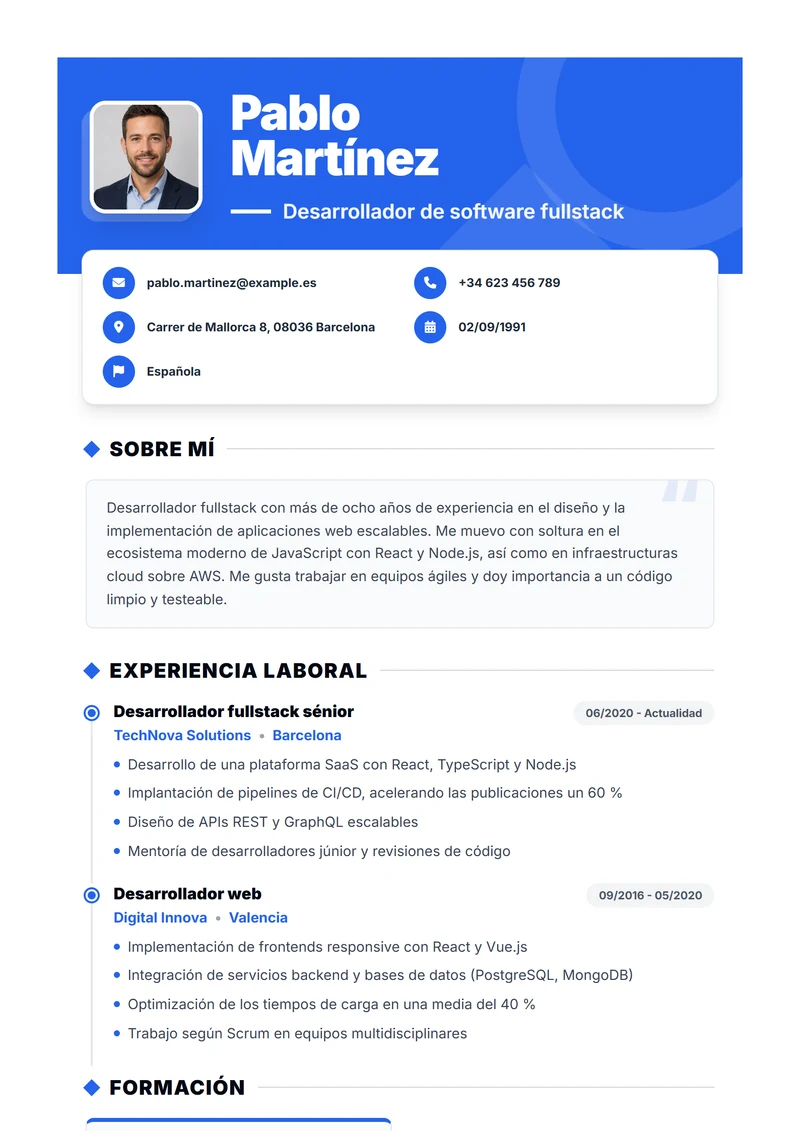 Plantilla de currículum Bold – modelo según DIN 5008