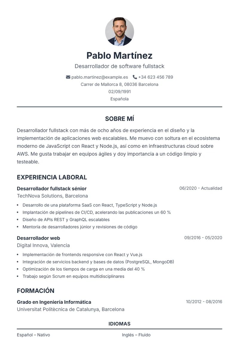 Plantilla de currículum Classic – modelo según DIN 5008