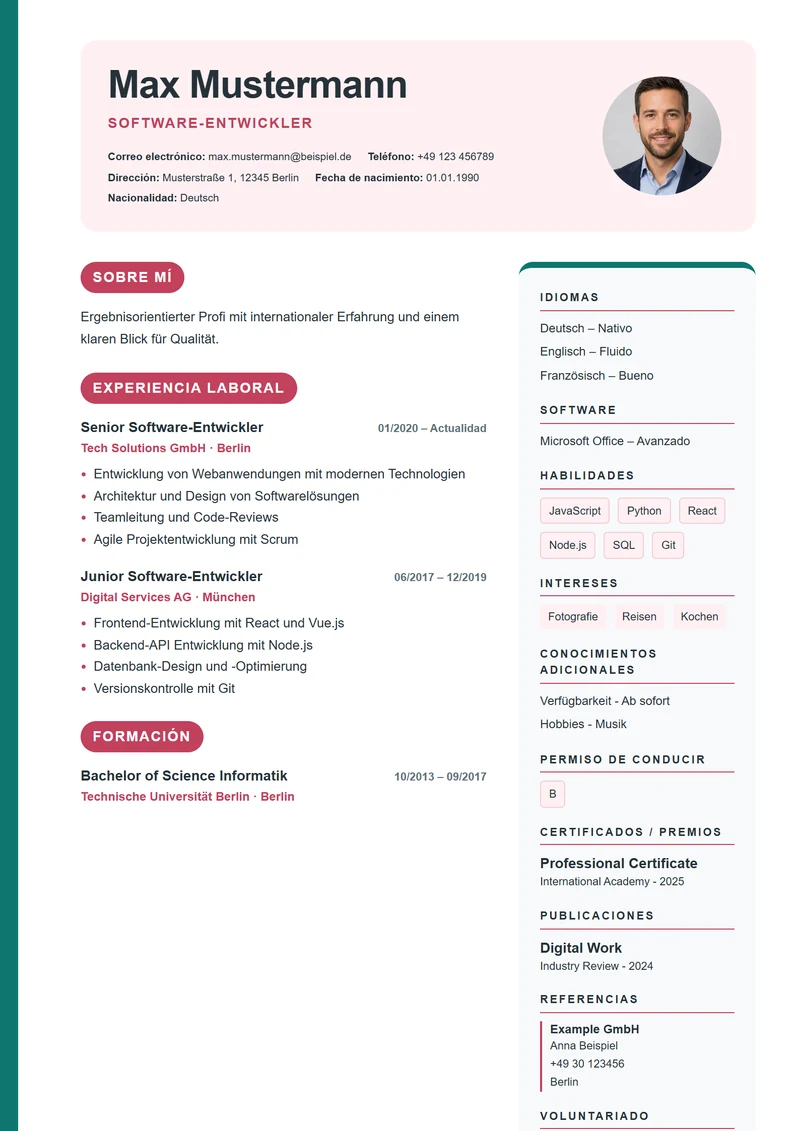 Plantilla de currículum Creative Blocks – modelo según DIN 5008