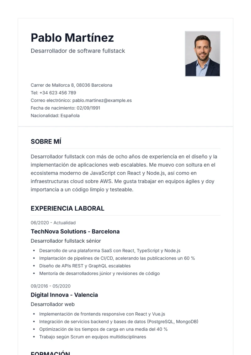 Plantilla de currículum Classic – modelo según DIN 5008