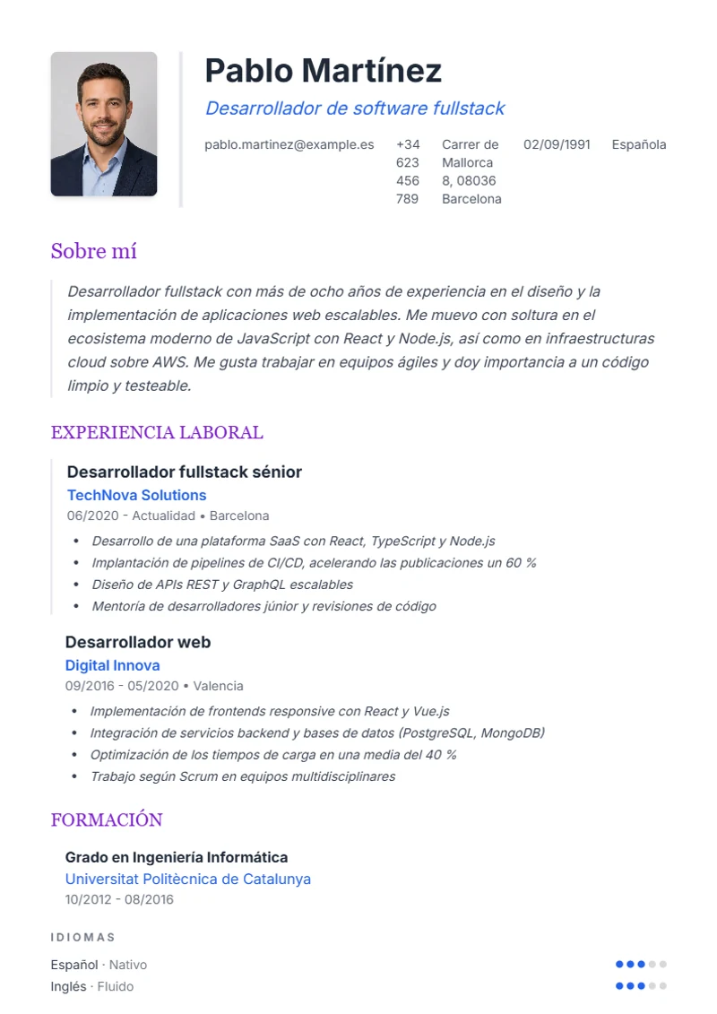 Plantilla de currículum Elegant – modelo según DIN 5008