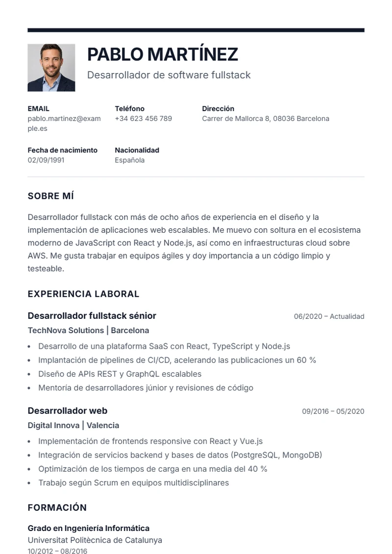Plantilla de currículum Executive – modelo según DIN 5008