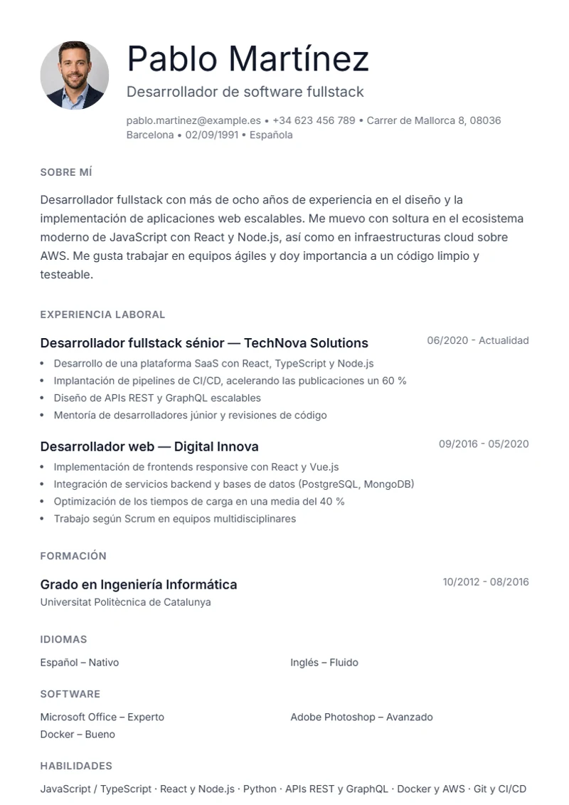 Plantilla de currículum Minimal – modelo según DIN 5008