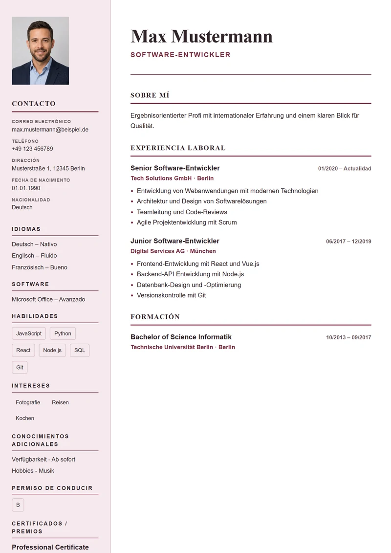 Plantilla de currículum Paris Elegant – modelo según DIN 5008