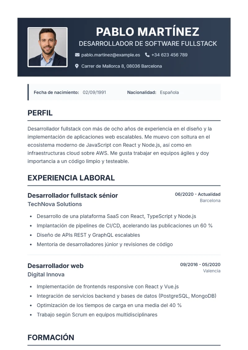Plantilla de currículum Profplus – modelo según DIN 5008