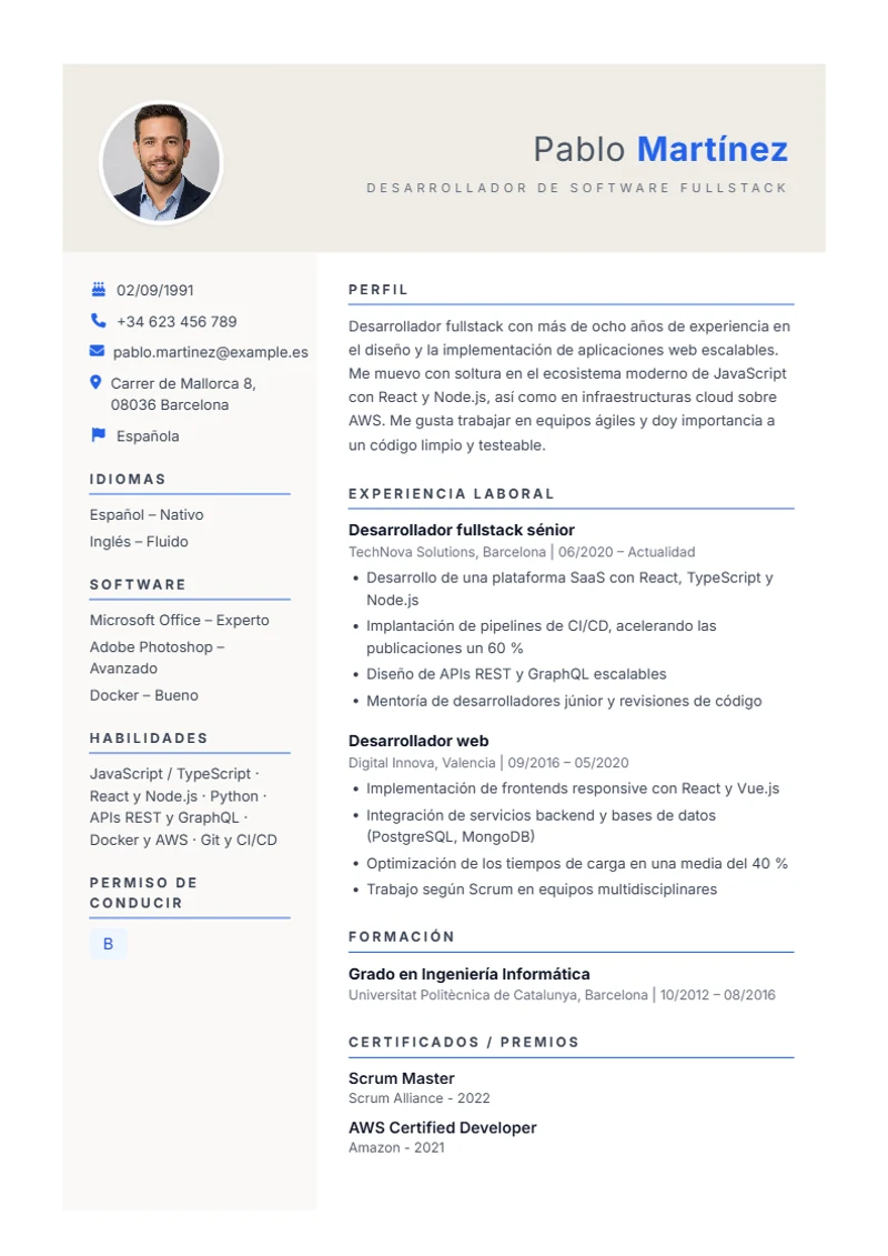 Plantilla de currículum Weber – modelo según DIN 5008
