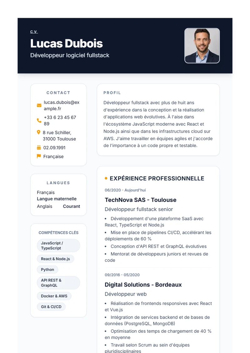 Modèle de CV Formal – exemple selon DIN 5008