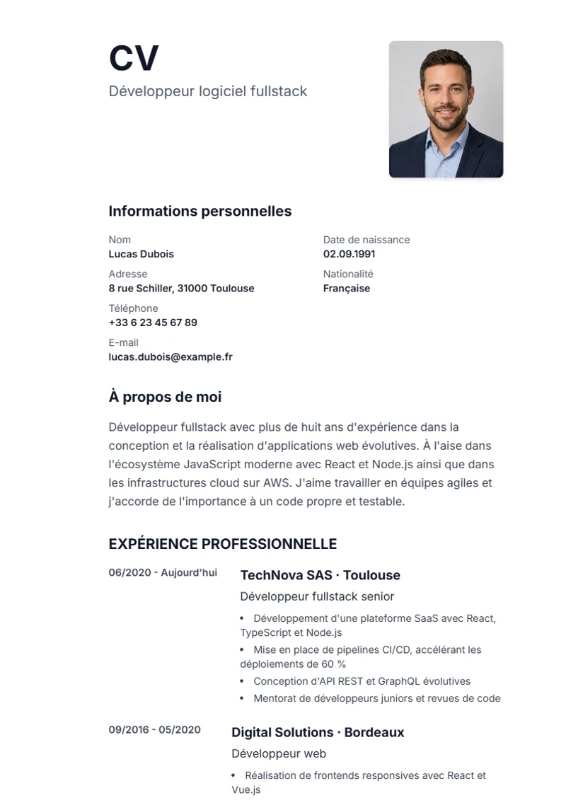 Modèle de CV Sidebar – exemple selon DIN 5008