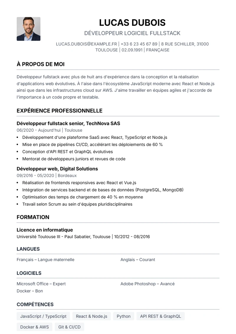 Modèle de CV Simple – exemple selon DIN 5008