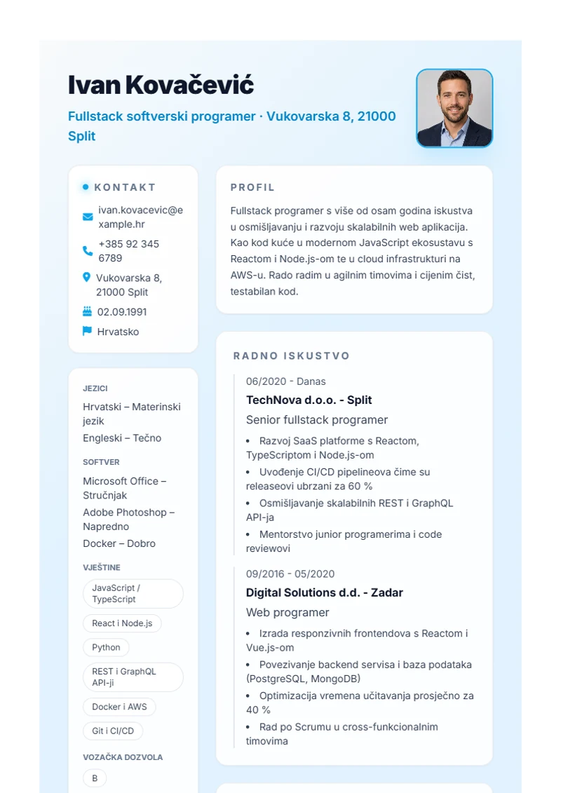 Predložak životopisa Burya – primjer