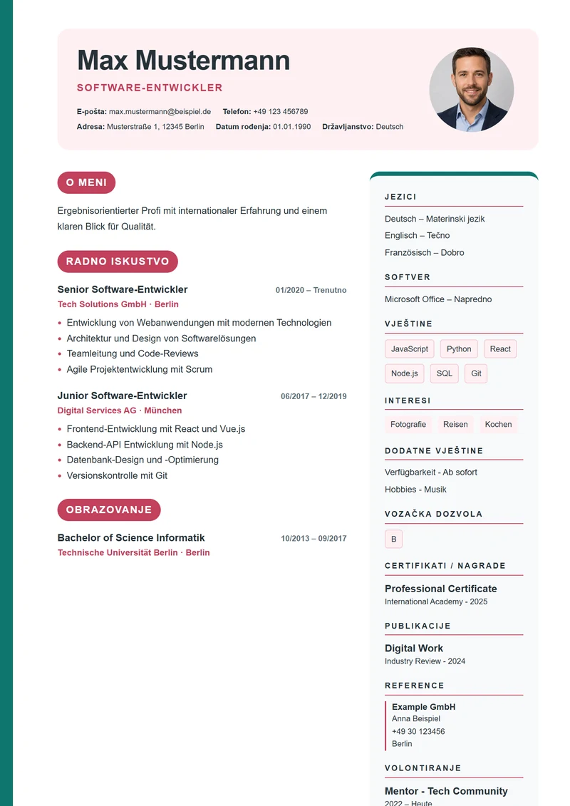 Predložak životopisa Creative Blocks – primjer