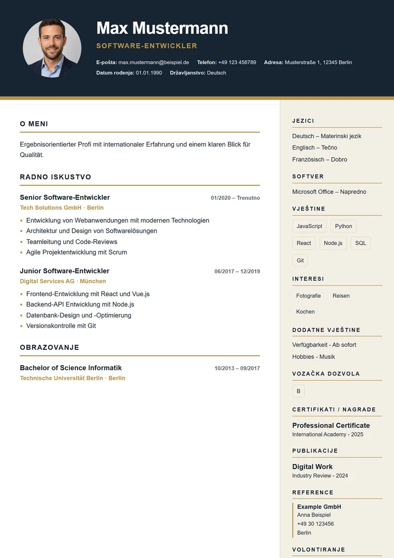 Predložak životopisa Executive Dark – primjer