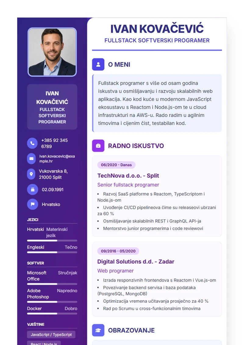 Predložak životopisa Journey – primjer