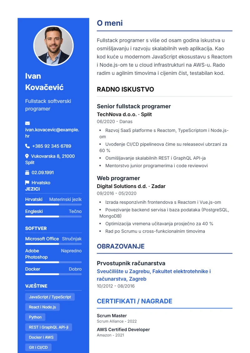 Predložak životopisa Modern – primjer
