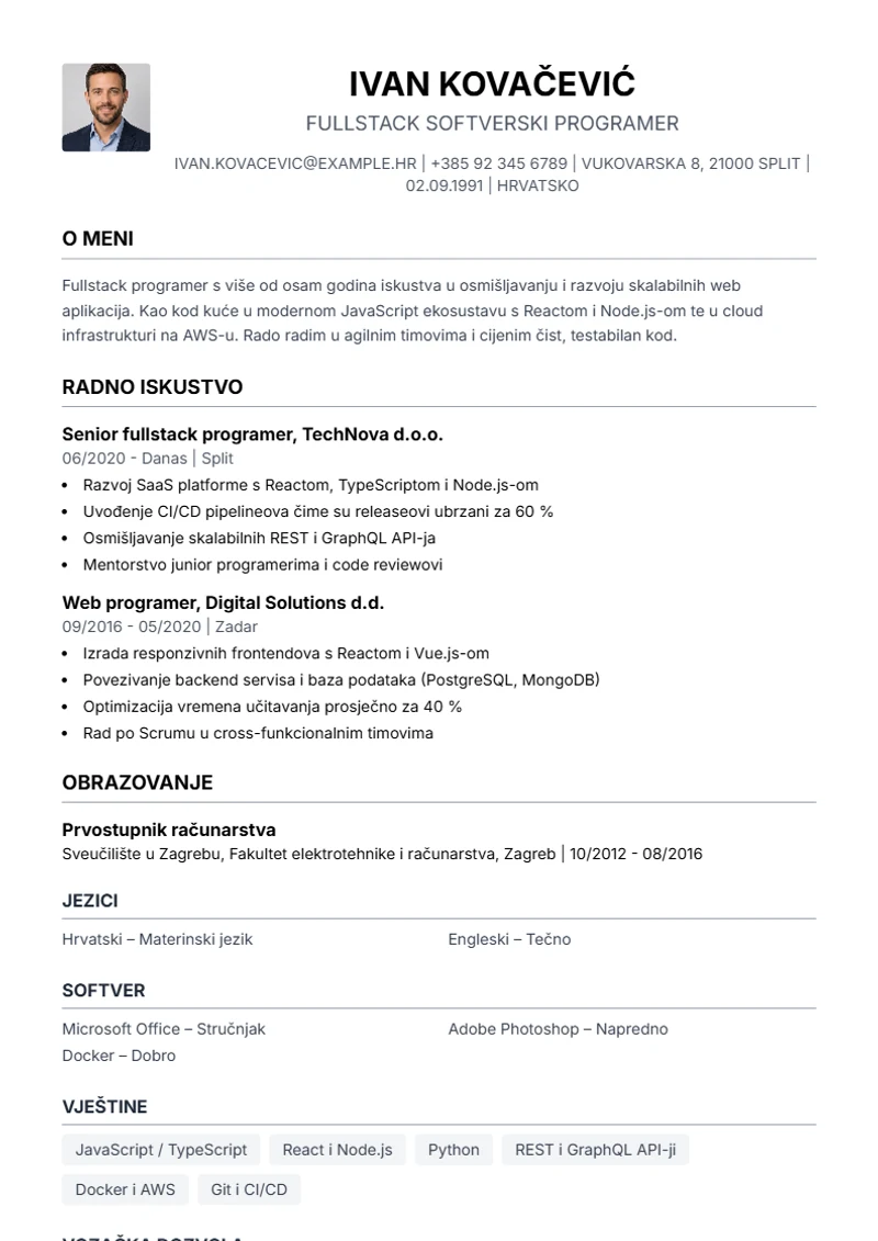Predložak životopisa Simple – primjer
