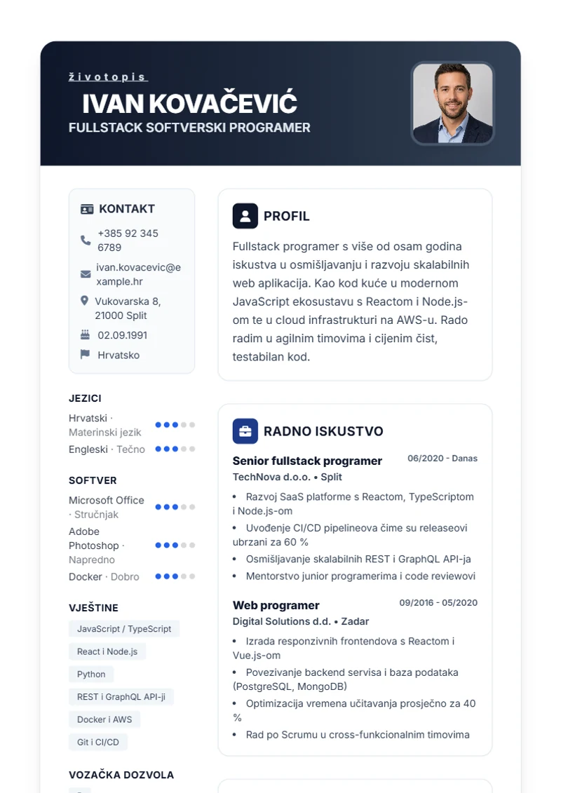 Predložak životopisa Trust – primjer