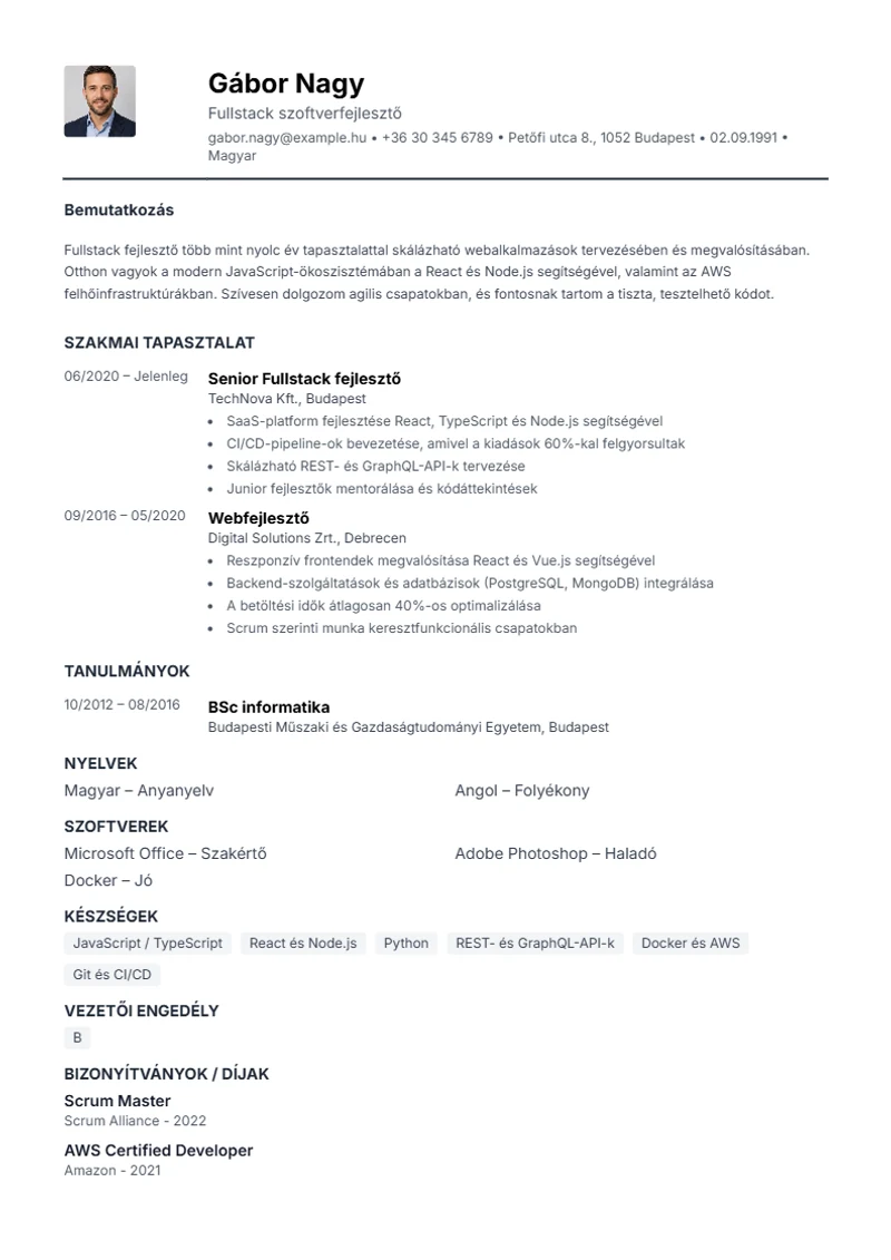 Compact önéletrajz-sablon – minta