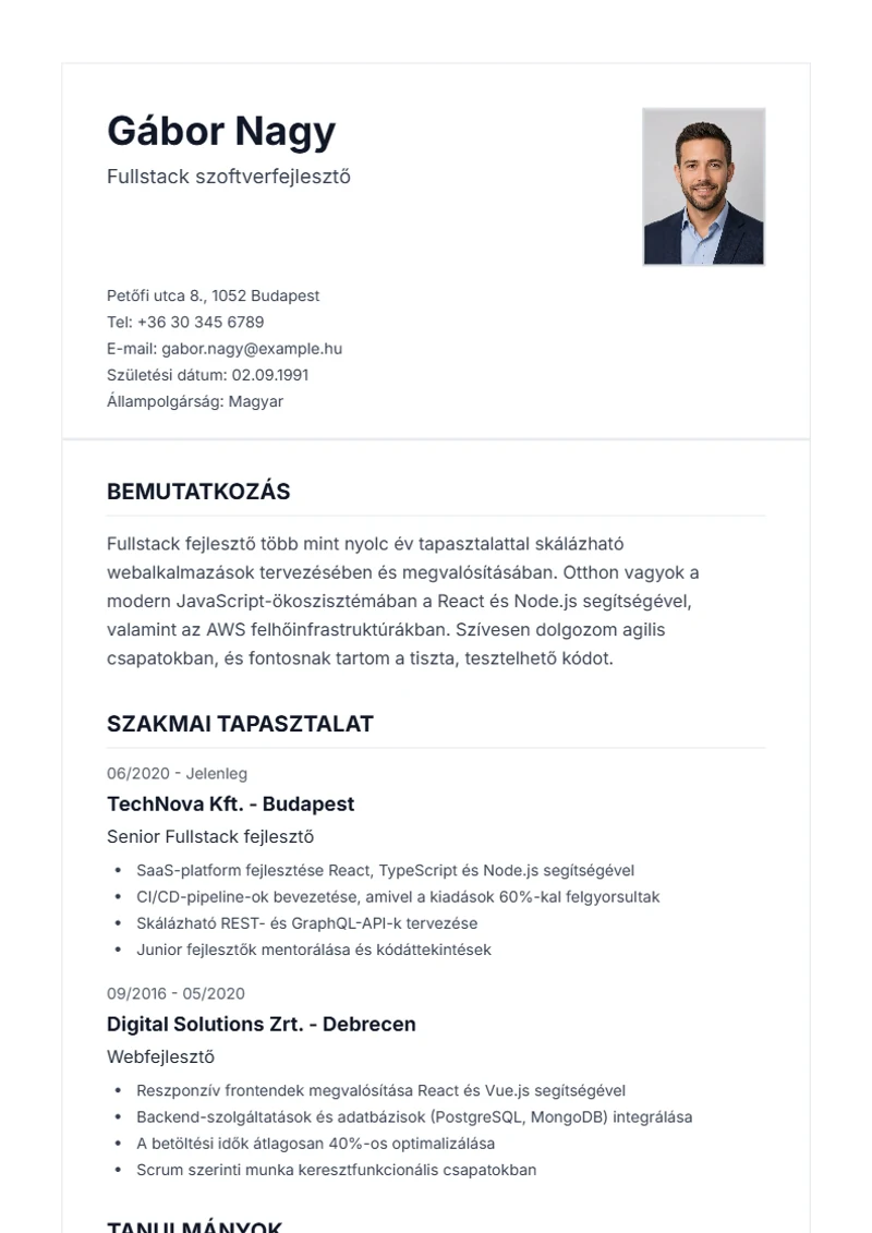 Classic önéletrajz-sablon – minta