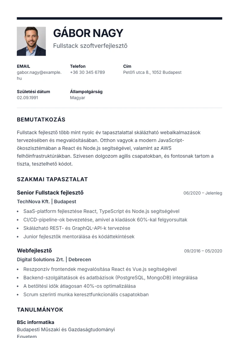 Executive önéletrajz-sablon – minta