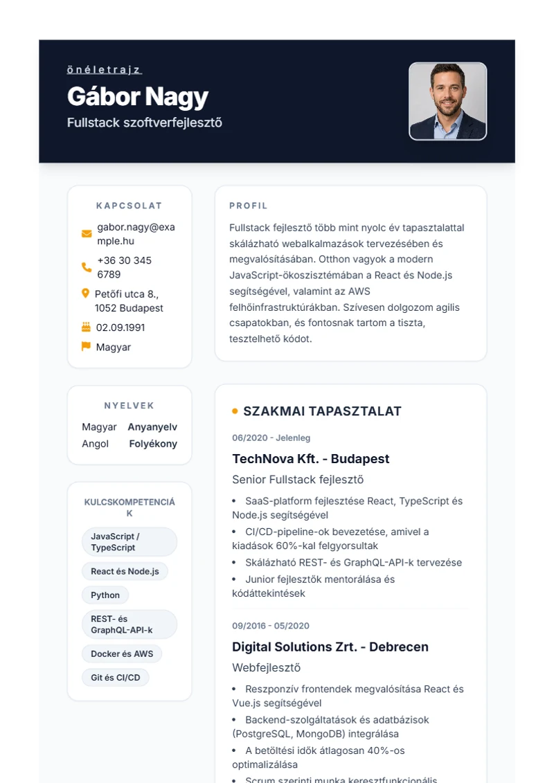 Formal önéletrajz-sablon – minta