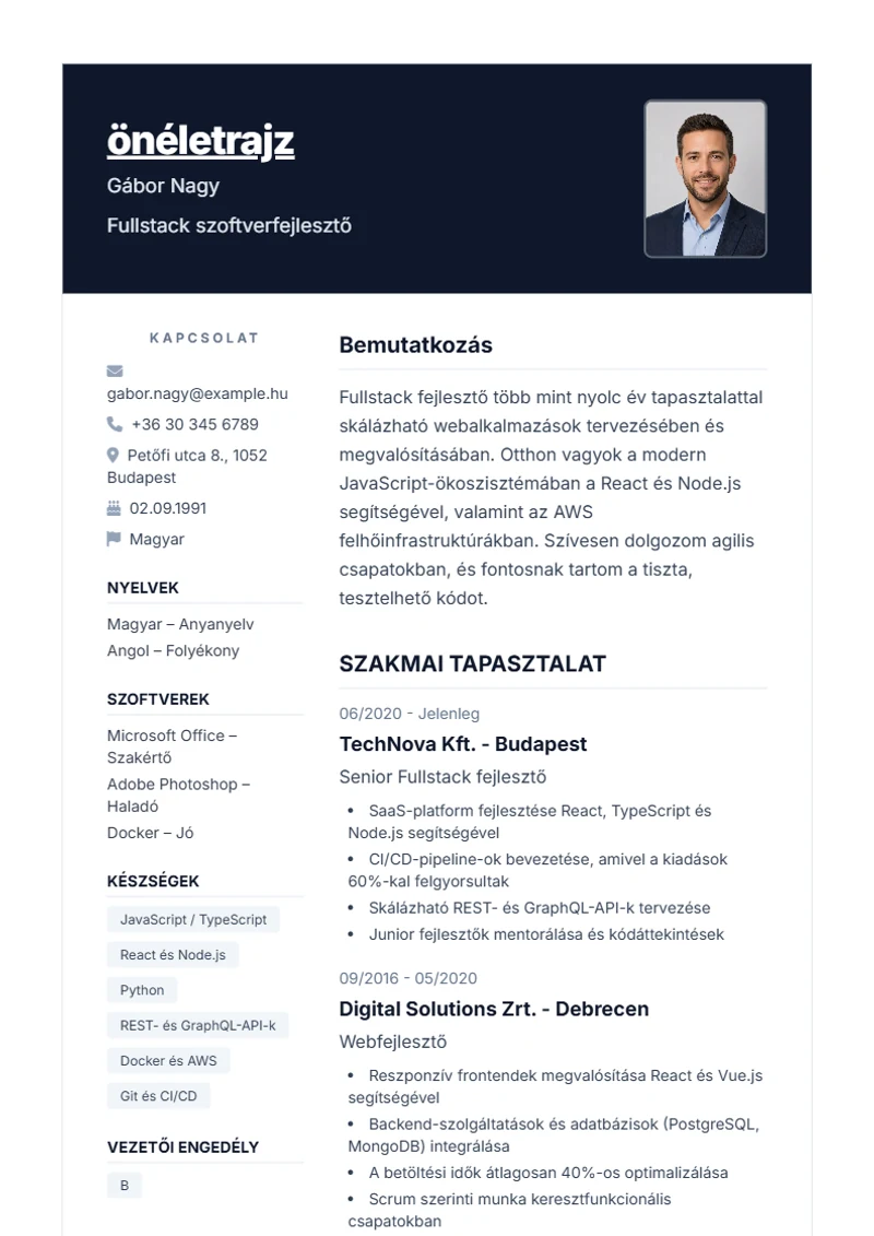 Nova önéletrajz-sablon – minta