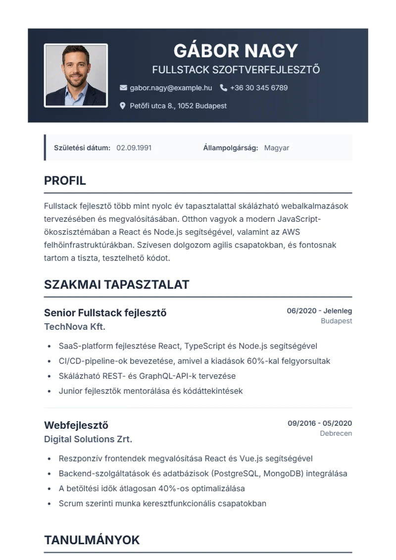 Profplus önéletrajz-sablon – minta