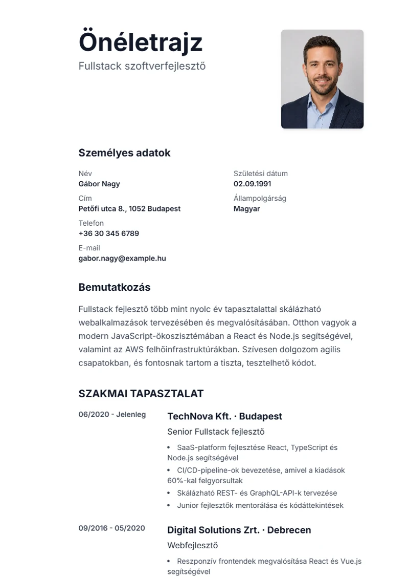 Sidebar önéletrajz-sablon – minta