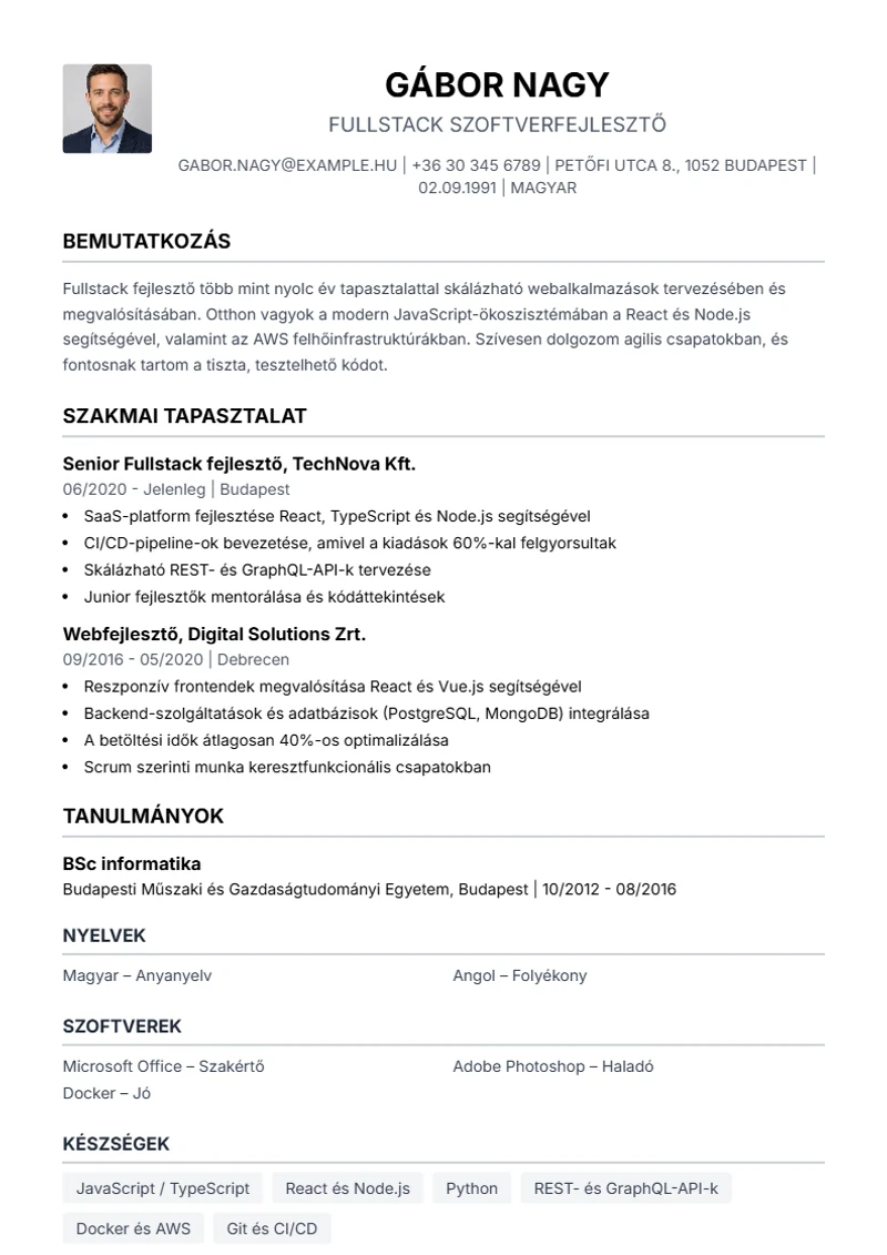 Simple önéletrajz-sablon – minta