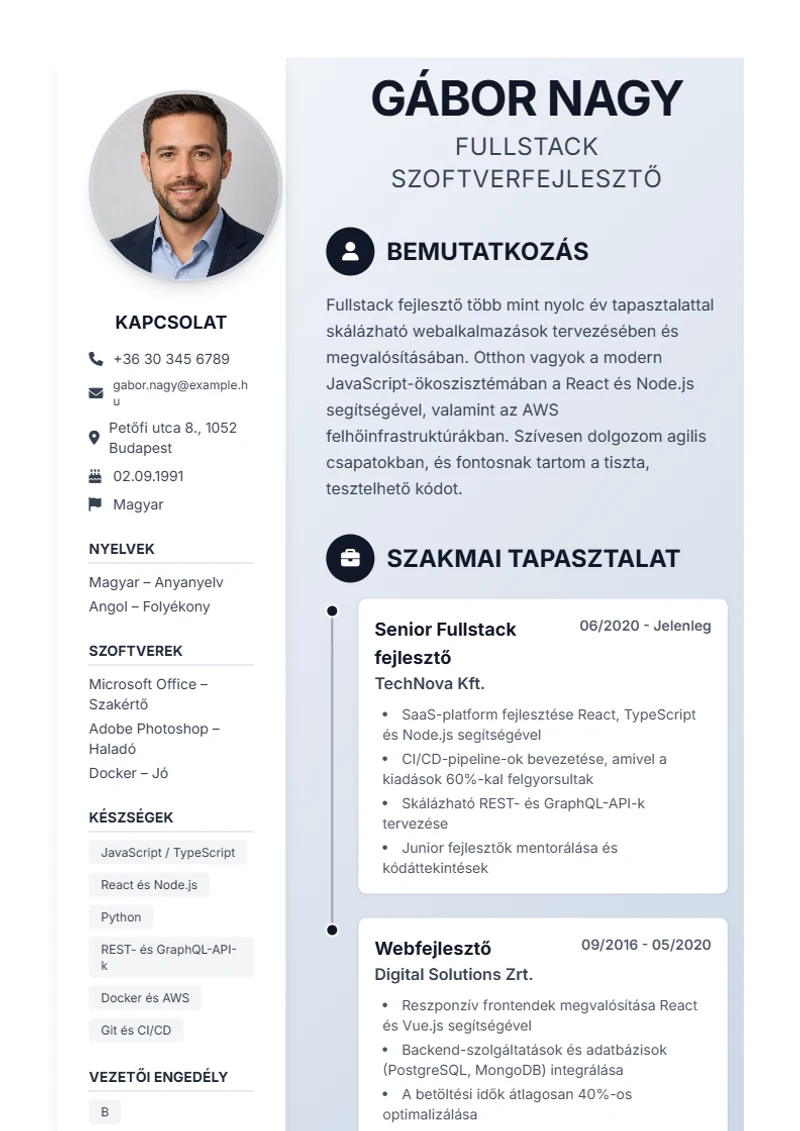 Timeline önéletrajz-sablon – minta