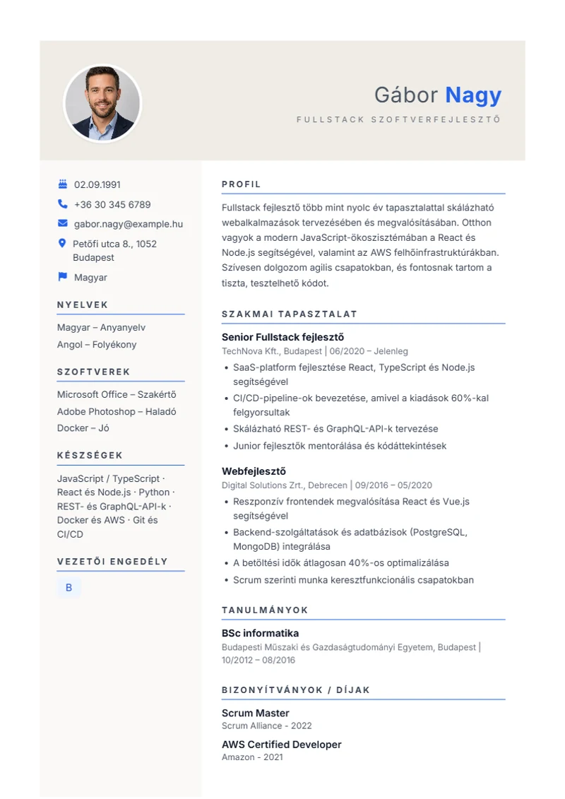 Weber önéletrajz-sablon – minta