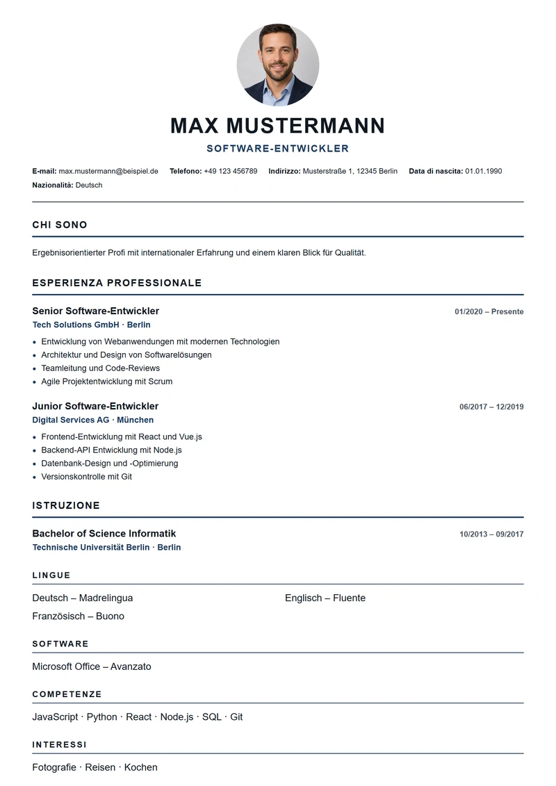 Modello di curriculum American Modern – esempio conforme alla DIN 5008