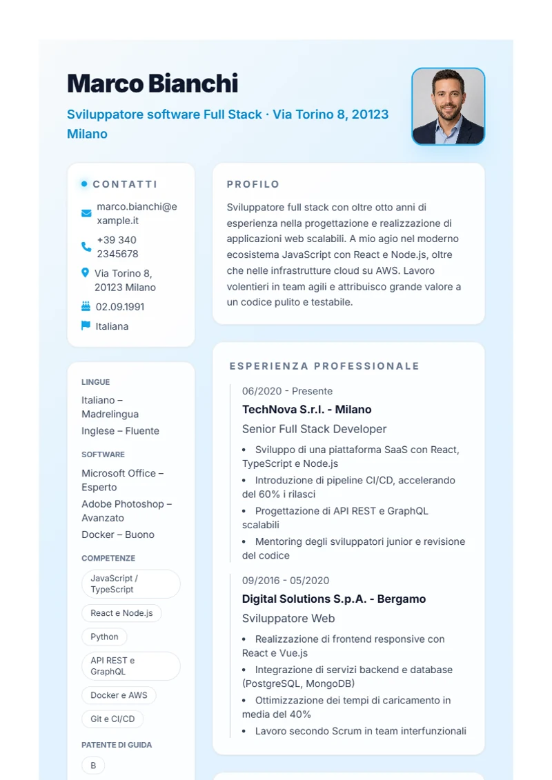 Modello di curriculum Burya – esempio conforme alla DIN 5008