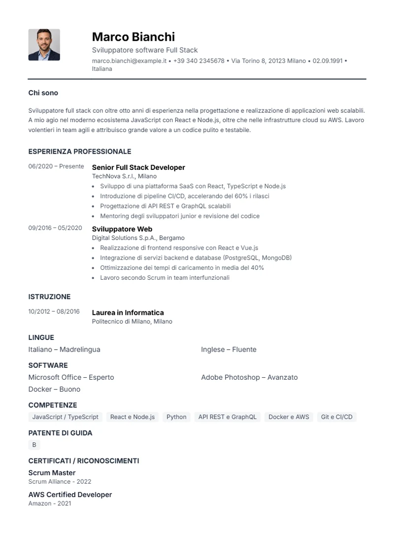 Modello di curriculum Compact – esempio conforme alla DIN 5008