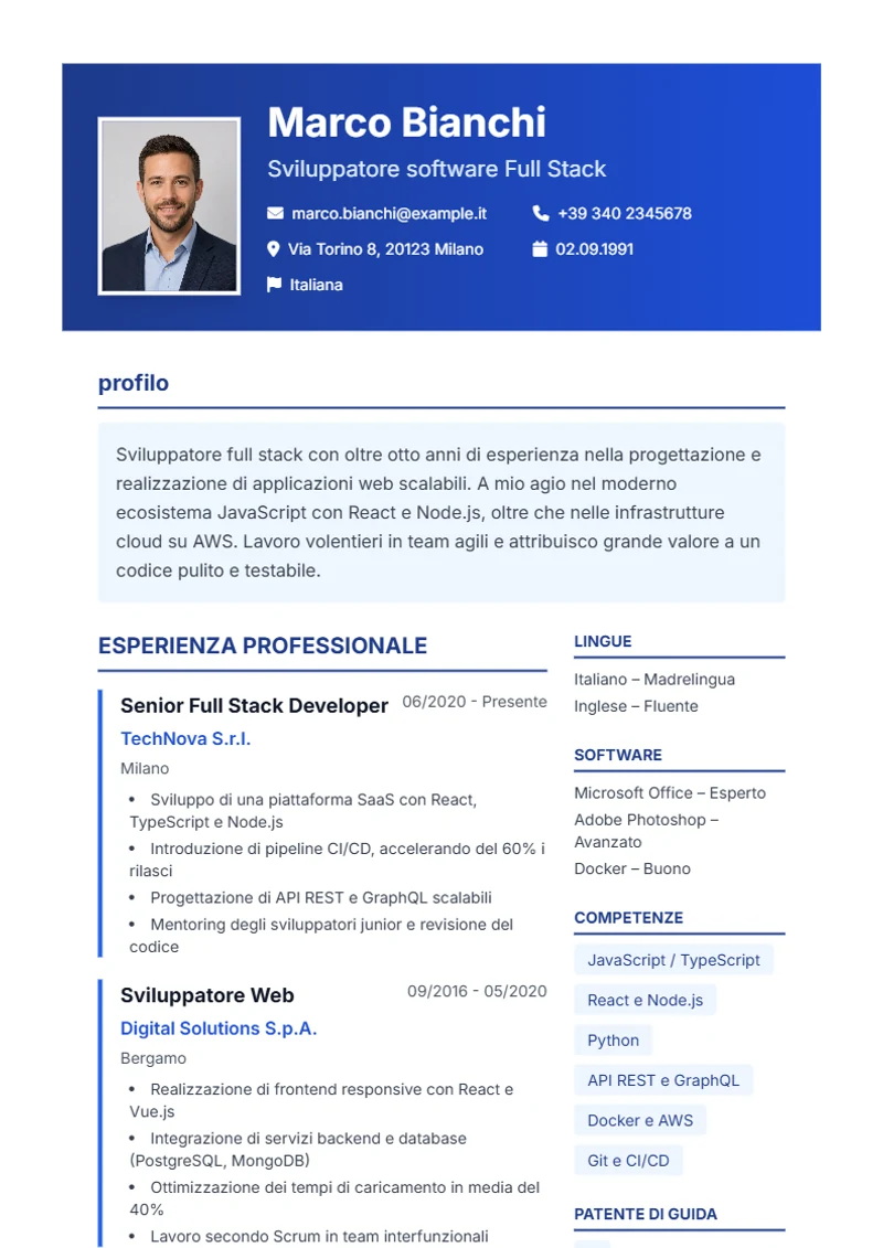 Modello di curriculum Corporate – esempio conforme alla DIN 5008